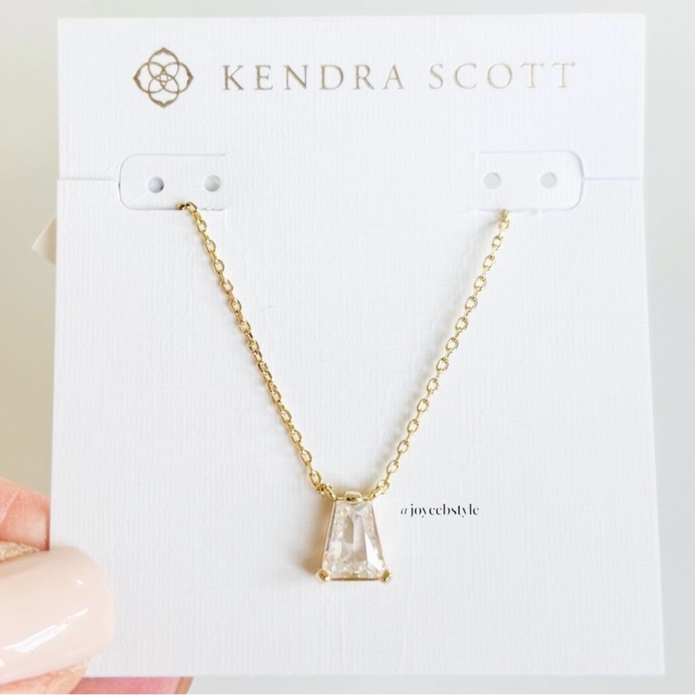 Kendra Scott Blair Gold Short Pendant Necklace in White CZ NWT - Picture 3 of 8